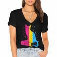 Pansexual Pride Celestial Cat Sitting Book LGBTQ Pan Colors Men Women Women's Jersey Short Sleeve Deep V-Neck Tshirt Pansexual Pride Celestial Cat Sitting Book LGBTQ Pan Colors Men Women Women's Jersey Short Sleeve Deep V-Neck Tshirt