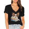 Papillon Books Reading Dog Breed Graphic For Men Women Kids Women's Jersey Short Sleeve Deep V-Neck Tshirt Papillon Books Reading Dog Breed Graphic For Men Women Kids Women's Jersey Short Sleeve Deep V-Neck Tshirt