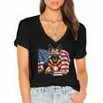 Patriotic German Shepherd Books Baseball USA Flag Vintage Women's Jersey Short Sleeve Deep V-Neck Tshirt