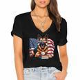 Patriotic German Shepherd Dog Books Baseball American Flag Women's Jersey Short Sleeve Deep V-Neck Tshirt