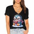 Penguin Reading a Book Animal Women's Jersey Short Sleeve Deep V-Neck Tshirt Penguin Reading a Book Animal Women's Jersey Short Sleeve Deep V-Neck Tshirt