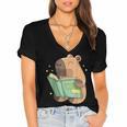 Pet Capybara Is Reading Library Capy Word Book Day Teacher Men Women Kids Women's Jersey Short Sleeve Deep V-Neck Tshirt