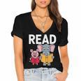 Pig Elephant Reading Cute Book Lover Bookworm Boys Girls Kid Women's Jersey Short Sleeve Deep V-Neck Tshirt