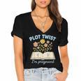Plot Twist I'm Pregnant Literary Pregnancy Announcement Book Women's Jersey Short Sleeve Deep V-Neck Tshirt Plot Twist I'm Pregnant Literary Pregnancy Announcement Book Women's Jersey Short Sleeve Deep V-Neck Tshirt