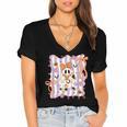 Preppy Coquette Bow Ghost Reading Books Halloween Book Women's Jersey Short Sleeve Deep V-Neck Tshirt Preppy Coquette Bow Ghost Reading Books Halloween Book Women's Jersey Short Sleeve Deep V-Neck Tshirt