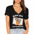 Quiet Girl Loud Imagination Book Lover Bookworm Reader Women's Jersey Short Sleeve Deep V-Neck Tshirt