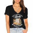 Quilting Sewing Machine Quilter Easily Distracted By Book Women's Jersey Short Sleeve Deep V-Neck Tshirt