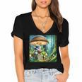 Rabbit Reading Book Under Large Mushroom Easter Bandana Women's Jersey Short Sleeve Deep V-Neck Tshirt Rabbit Reading Book Under Large Mushroom Easter Bandana Women's Jersey Short Sleeve Deep V-Neck Tshirt