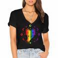 Rainbow Book With Stars And Moon Phases Gay Pride LGBT Women's Jersey Short Sleeve Deep V-Neck Tshirt