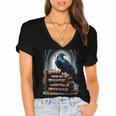 Raven On A Stack Of Books Wisdom Of Odin Women's Jersey Short Sleeve Deep V-Neck Tshirt