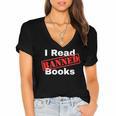 I Read Banned Books Censored Red Stamp Reading Librarian Women's Jersey Short Sleeve Deep V-Neck Tshirt