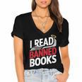 I Read Banned Books Defiant And Bold Women's Jersey Short Sleeve Deep V-Neck Tshirt