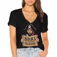 Read Book Reader Library Reading Librarian Pirate Bookworm Women's Jersey Short Sleeve Deep V-Neck Tshirt