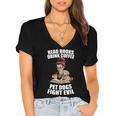 Read Books Drink Coffee Pet Dogs Fight Evil Bookworm Dog Women's Jersey Short Sleeve Deep V-Neck Tshirt