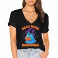 Read More Books Halloween Book Cute Ghost Reading Teaching Women's Jersey Short Sleeve Deep V-Neck Tshirt