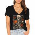 Read In Peace Skeleton Reading Book Halloween Teacher Women's Jersey Short Sleeve Deep V-Neck Tshirt Read In Peace Skeleton Reading Book Halloween Teacher Women's Jersey Short Sleeve Deep V-Neck Tshirt