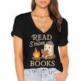 Read S'More Books Campfire Reading Book Lovers Camper Women's Jersey Short Sleeve Deep V-Neck Tshirt Read S'More Books Campfire Reading Book Lovers Camper Women's Jersey Short Sleeve Deep V-Neck Tshirt
