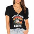Read S'More Books Cute Campfire Reading Book Lovers Women's Jersey Short Sleeve Deep V-Neck Tshirt