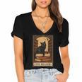 The Reader Cat Book Reading Halloween Tarot Card Women's Jersey Short Sleeve Deep V-Neck Tshirt