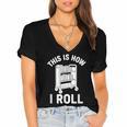Reader Librarian Library This Is How I Roll Book Cart Meme Women's Jersey Short Sleeve Deep V-Neck Tshirt