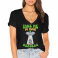 Take Me To Your Readers Alien Book Reading Bookaholic Women's Jersey Short Sleeve Deep V-Neck Tshirt