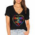 Readers Are Leaders Reading Teacher Women Kids Book Lovers Women's Jersey Short Sleeve Deep V-Neck Tshirt