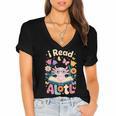 Reading Axolotl Book Lover Wildflowers Women's Jersey Short Sleeve Deep V-Neck Tshirt