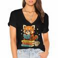 Reading Book Lover Red Panda Read Books Be Kind Stays Weird Women's Jersey Short Sleeve Deep V-Neck Tshirt