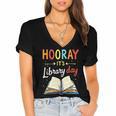 Reading Books Bibliophile Hooray It's Library Day Women's Jersey Short Sleeve Deep V-Neck Tshirt