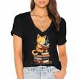 Reading Cat Books Cute Women's Jersey Short Sleeve Deep V-Neck Tshirt Reading Cat Books Cute Women's Jersey Short Sleeve Deep V-Neck Tshirt