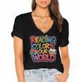 Reading Colors Our World Books Lover Women's Jersey Short Sleeve Deep V-Neck Tshirt