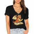 Reading Dragon Book Lover Bookworm Reader Women's Jersey Short Sleeve Deep V-Neck Tshirt