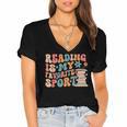 Reading Is My Favorite Sport Retro Groovy Book Lovers Women's Jersey Short Sleeve Deep V-Neck Tshirt Reading Is My Favorite Sport Retro Groovy Book Lovers Women's Jersey Short Sleeve Deep V-Neck Tshirt