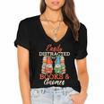 Reading Gnomes Cute Easily Distracted By Books And Gnomes Women's Jersey Short Sleeve Deep V-Neck Tshirt