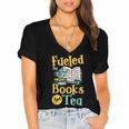 Reading Hobby Bookshelves Library Fueled By Books And Tea Women's Jersey Short Sleeve Deep V-Neck Tshirt