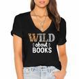 Reading Lover Wild About Books Reading Books And Bookworm Women's Jersey Short Sleeve Deep V-Neck Tshirt