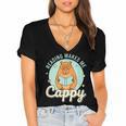 Reading Makes Me Cappy Bookworm Capybara Book Reading Women's Jersey Short Sleeve Deep V-Neck Tshirt
