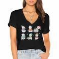 Reading Snowman Christmas Book Lovers Bookworm Librarian Women's Jersey Short Sleeve Deep V-Neck Tshirt