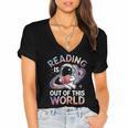 Reading Is Out Of This World Space Book Lover Women's Jersey Short Sleeve Deep V-Neck Tshirt