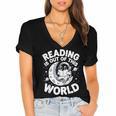 Reading Is Out Of This World Space Books Lover Women's Jersey Short Sleeve Deep V-Neck Tshirt