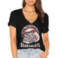 Readsalotl Axolotl Reading Books Glasses Bookworm Pun Fun Women's Jersey Short Sleeve Deep V-Neck Tshirt