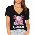 Readsalotl Axolotl Reading Cute Book Lover Bookworm Women's Jersey Short Sleeve Deep V-Neck Tshirt