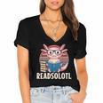 Readsolotl Axolotl Reading Book Lover Kawaii Bookworms Women's Jersey Short Sleeve Deep V-Neck Tshirt
