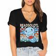 Readsolotl Blue Kawaii Axolotl Book Lover Reading Retro Women's Jersey Short Sleeve Deep V-Neck Tshirt Readsolotl Blue Kawaii Axolotl Book Lover Reading Retro Women's Jersey Short Sleeve Deep V-Neck Tshirt