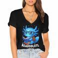 Readsolotl Blue Kawaii Axolotl Book Lover Reading Women's Jersey Short Sleeve Deep V-Neck Tshirt