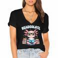 Readsolotl Pink Kawaii Axolotl Read Book Lover Reading Women's Jersey Short Sleeve Deep V-Neck Tshirt