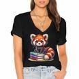 Red Panda Books Lover Reading Bookworm Women's Jersey Short Sleeve Deep V-Neck Tshirt