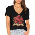 Red Roses Flowers Book Floral Women's Jersey Short Sleeve Deep V-Neck Tshirt Red Roses Flowers Book Floral Women's Jersey Short Sleeve Deep V-Neck Tshirt