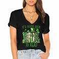Retro Book Lucky Reading Teacher St Patrick's Day -Adults Small Cotton Blend Polyester Blend Short Sleeve Women's Jersey Short Sleeve Deep V-Neck Tshirt