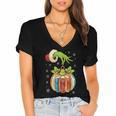 Retro Christmas Ornament Book Christmas Teacher Librarian Women's Jersey Short Sleeve Deep V-Neck Tshirt